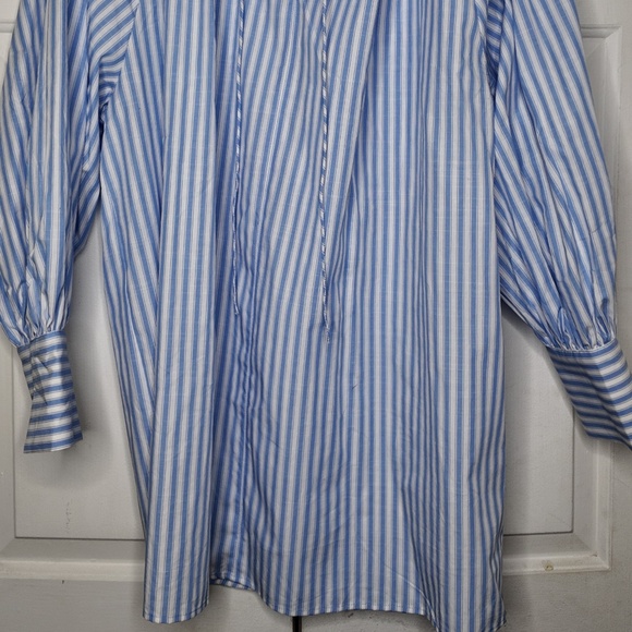 Blue & White Stripe Peasant Blouse - Long Sleeve, Oversized Fit - Picture 6 of 6